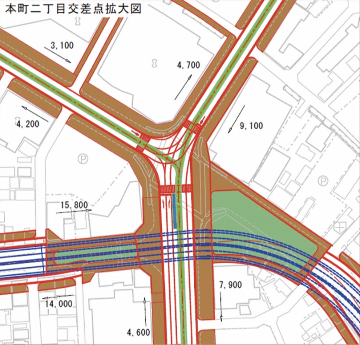 本町二丁目交差点拡大図