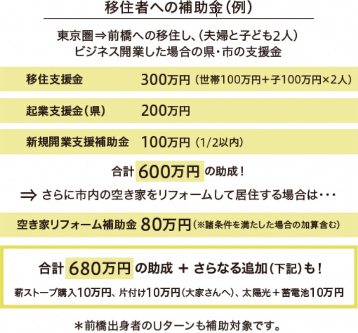 移住者への補助金（例）